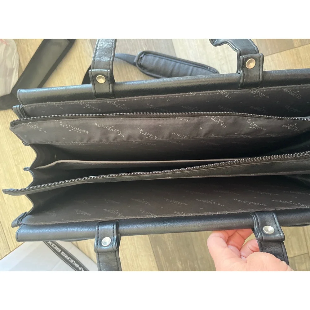 US Luggage New‎ York Black Faux Leather Briefcase Messenger Bag Shoulder Strap